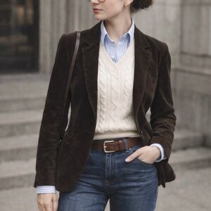 CAbi Brown Corduory Blazer One Button Fitted Classic Capsule, Size Small